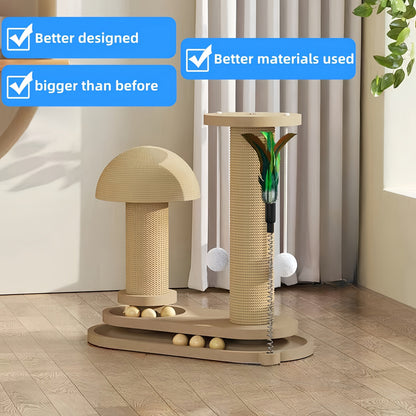 Cat Tree Solid Wood Compact Vertical Cat Climbing Structure with Sisal Scratching Post & Integrated Scratch Board, Self-Play Cat Tower for Indoor Cats, Small & Large Size