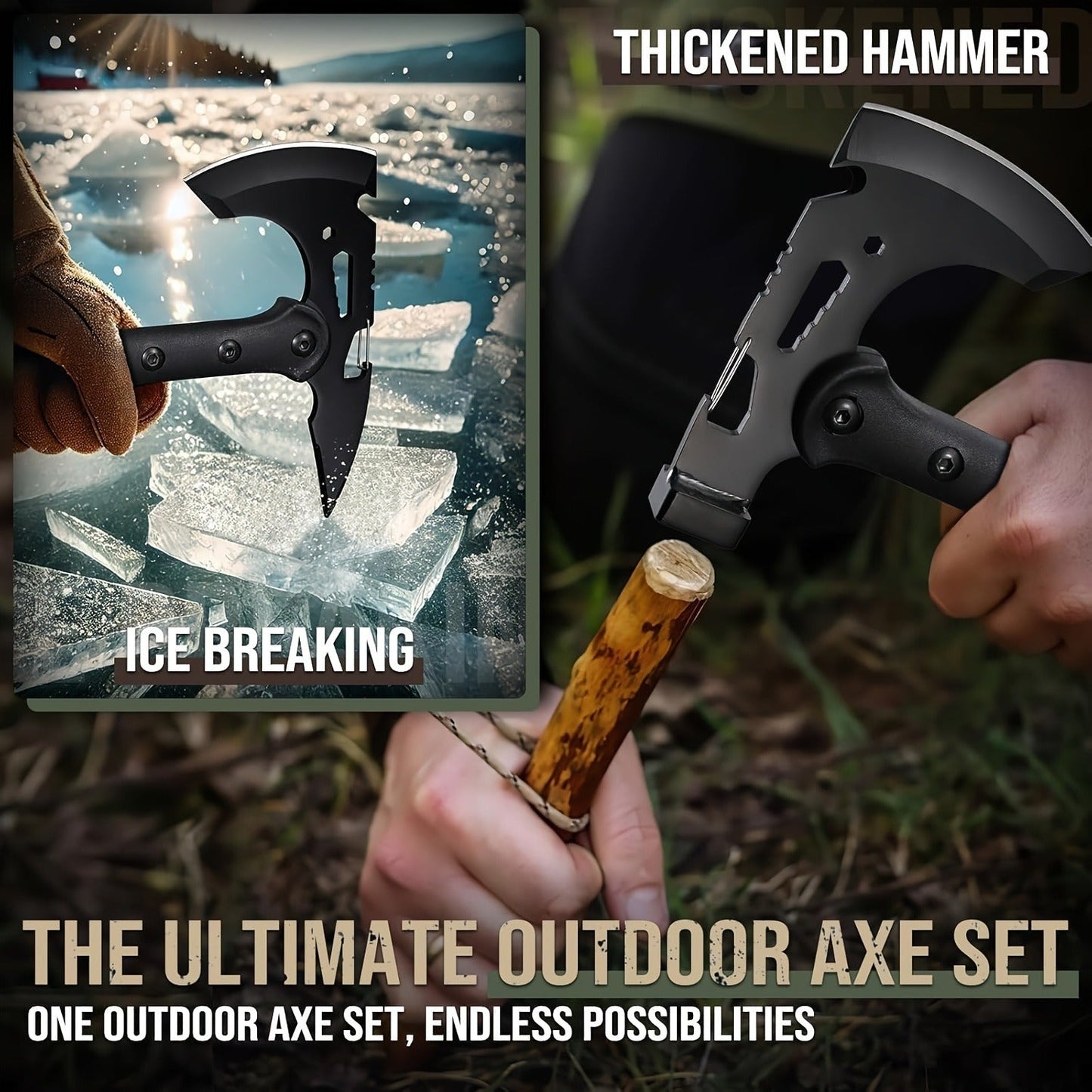 Tactical Tomahawk Axe 2-Pack – Camping Hatchet with Spike, Hammer, Bottle Opener, Hex Wrench & Sheath | Survival Axe for Hiking Trekking Bushcraft