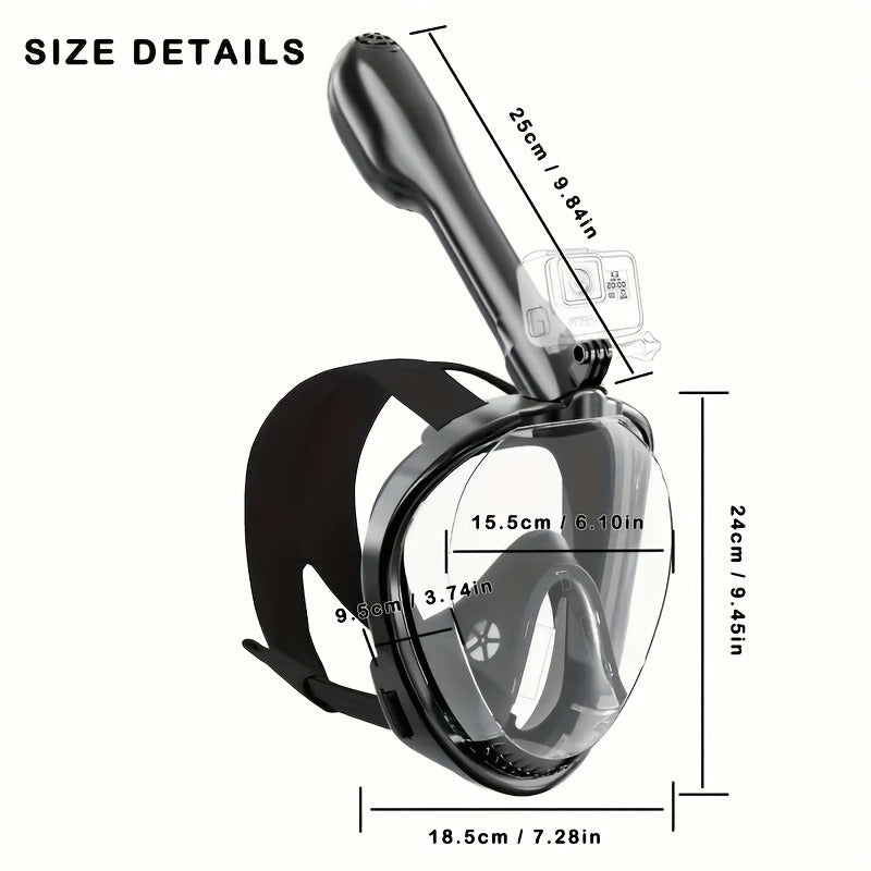 180° Full Face Snorkel Mask with Camera Mount Dry Top System – Foldable Panoramic Snorkeling Mask Leak-Proof Fog-Proof Safe Breathing for Adults Men Women Diving Swimming