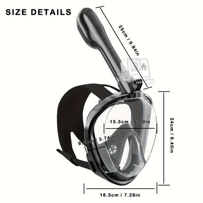 180° Full Face Snorkel Mask with Camera Mount Dry Top System – Foldable Panoramic Snorkeling Mask Leak-Proof Fog-Proof Safe Breathing for Adults Men Women Diving Swimming