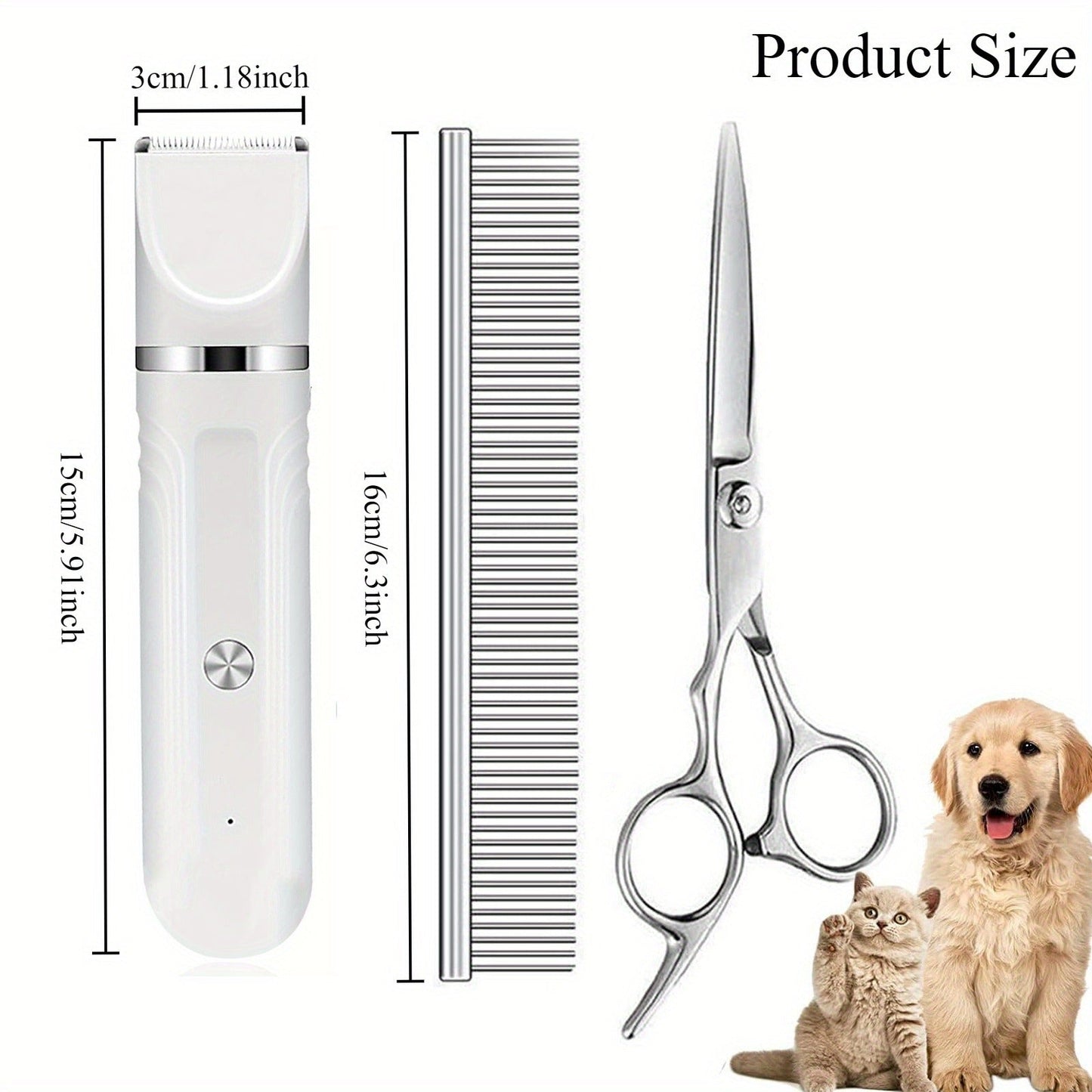 Pet Hair Clipper 4-in-1 Cordless Grooming Kit with Nail Trimmer Limit Combs USB Rechargeable for Dogs Cats Small Animals Thick Coat