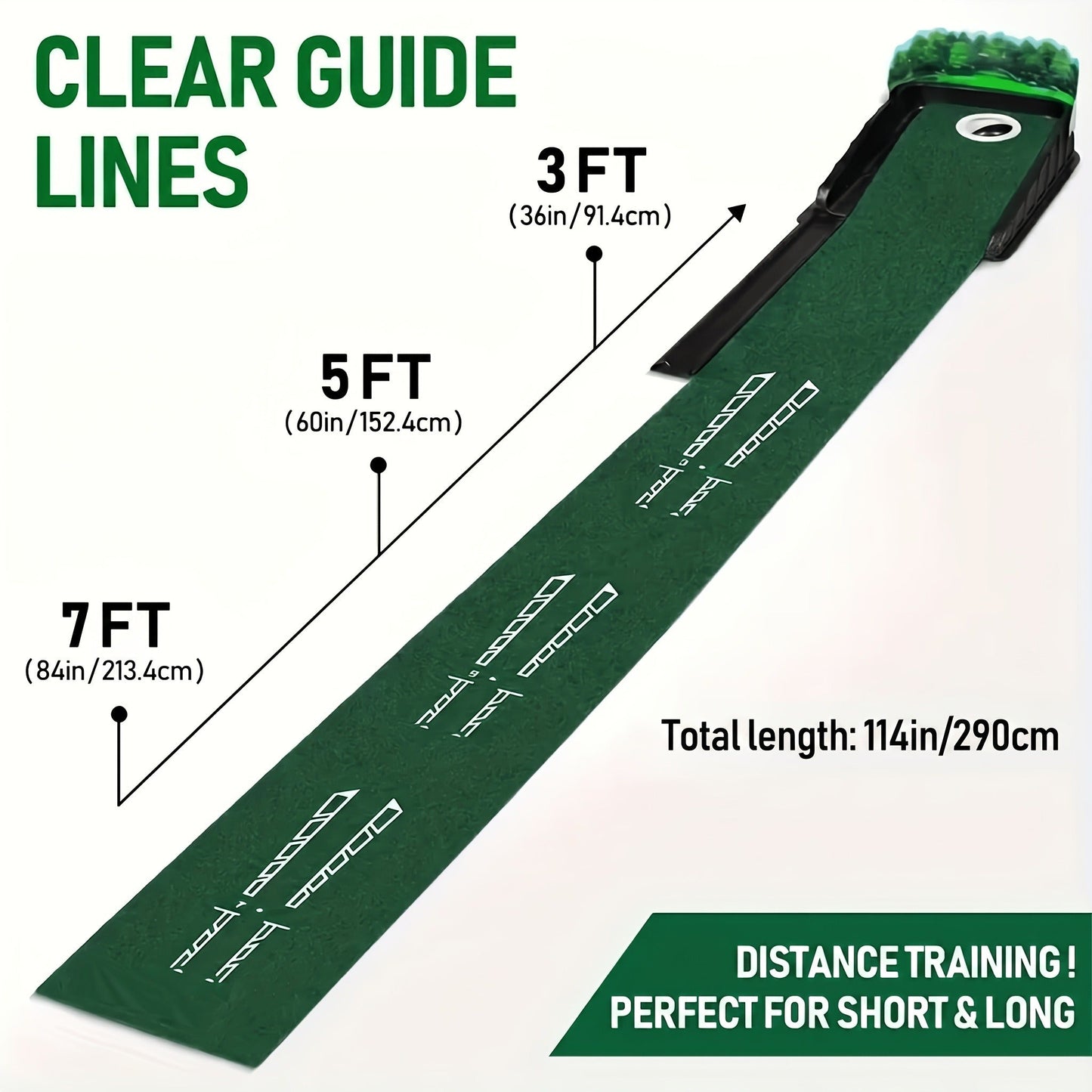 Golf Putting Mat with Automatic Ball Return – 3/5/7 ft Indoor Outdoor Putting Green | Professional Practice Turf with Ball Collector & Putting Track | Golf Training Aid for Skill Improvement