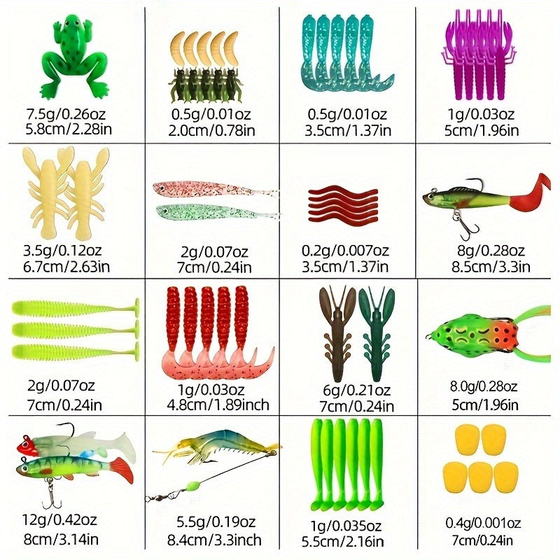 Fishing Lures Kit 361pcs with Tackle Box - Minnow, Spoon, Frog, Soft Worm, Jig Head & Spinner Baits Set for Saltwater & Freshwater Bass, Trout & Pike Fishing