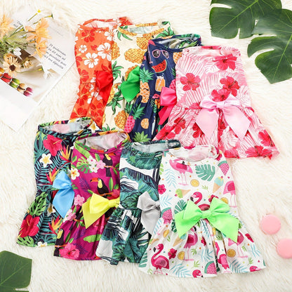 8pcs Summer Themed Hawaii Dog Dresses Holiday Flamingo Fruit Floral Pattern Pet Skirts Hawaii Puppy Princess Dresses Outfits Bowknot for Girl Dogs Cats Beach, Pet Fashion, Beach Outfits, Fruit Print, Bowknot Dress, Durable Stitching, Comfortable Fit