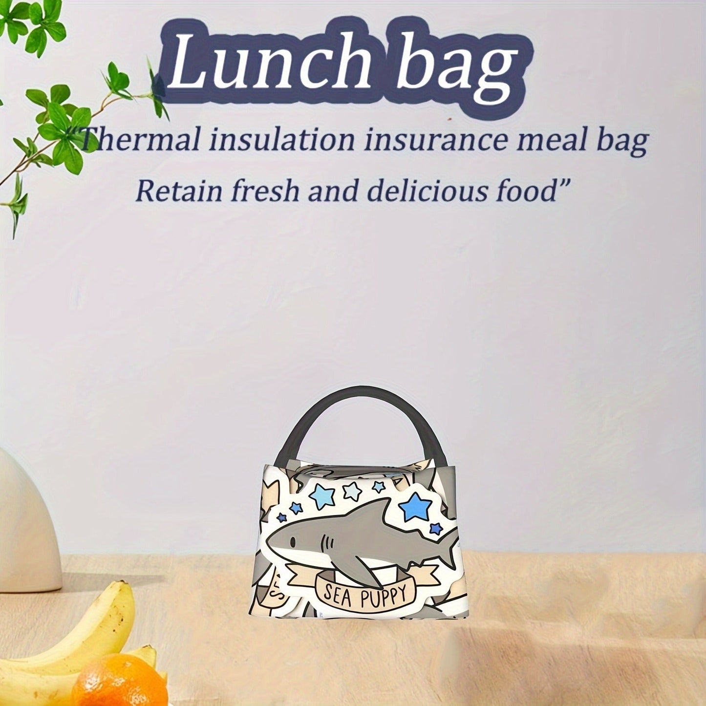 Cooler Bag with Grey Shark Pattern - Portable Reusable Insulated Lunch Bag for Camping, Picnic, Beach, Office, Home & Outdoor Use, Fun Kids & Adults Novelty Cooler Tote, 11 x 6.3 x 6.7 in