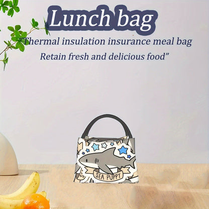 Cooler Bag with Grey Shark Pattern - Portable Reusable Insulated Lunch Bag for Camping, Picnic, Beach, Office, Home & Outdoor Use, Fun Kids & Adults Novelty Cooler Tote, 11 x 6.3 x 6.7 in
