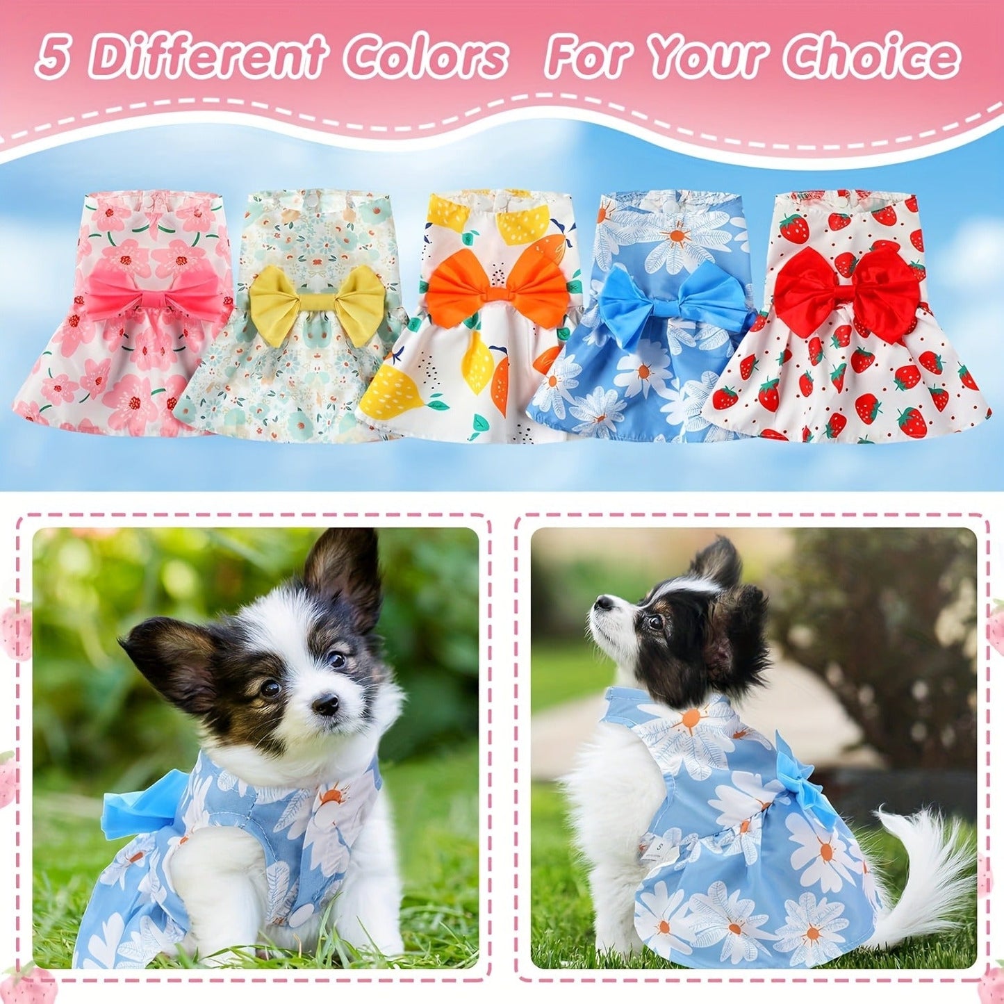 Dog Dress Floral Princess Bow - Cute Puppy Summer Dress for Small Dogs & Cats, Pink & Red Pet Dog Skirt with Bow Decoration, Summer Costume for Yorkshire Chihuahua Small Pets XS to XXL