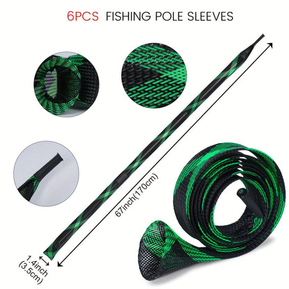 Fishing Rod Sleeve Socks 6/12pcs – PET Anti-Abrasion Rod Protectors for Fly, Spinning & Casting Rods