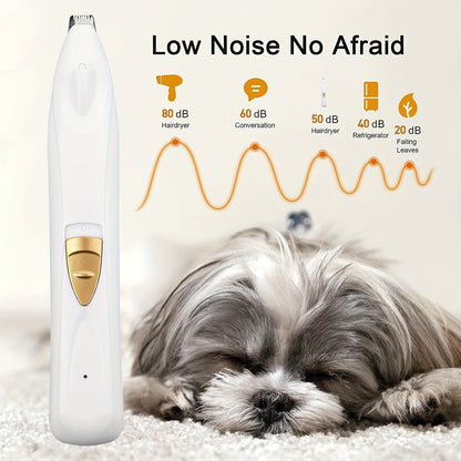 Dog Grooming Kit Electric Paw Trimmer with LED Light – USB Rechargeable Professional Dog Clippers, Low Noise Shaver for Dogs & Cats, Trims Eyes Face Ears Paws, Safe Home Grooming Tool