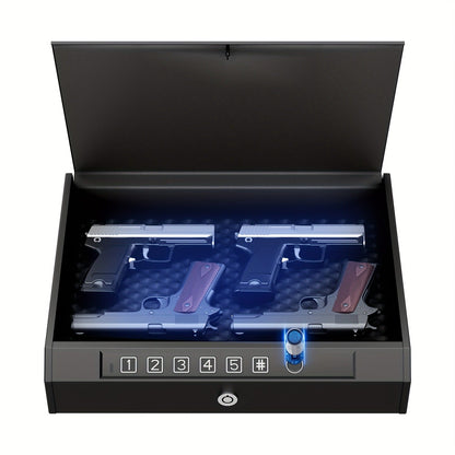 Biometric Gun Safe Fingerprint Digital PIN & Key Unlock 3-Way Access Internal Light Silent Mode Emergency Power Supply Gun Lock Box for Home Bedroom Nightstand Car