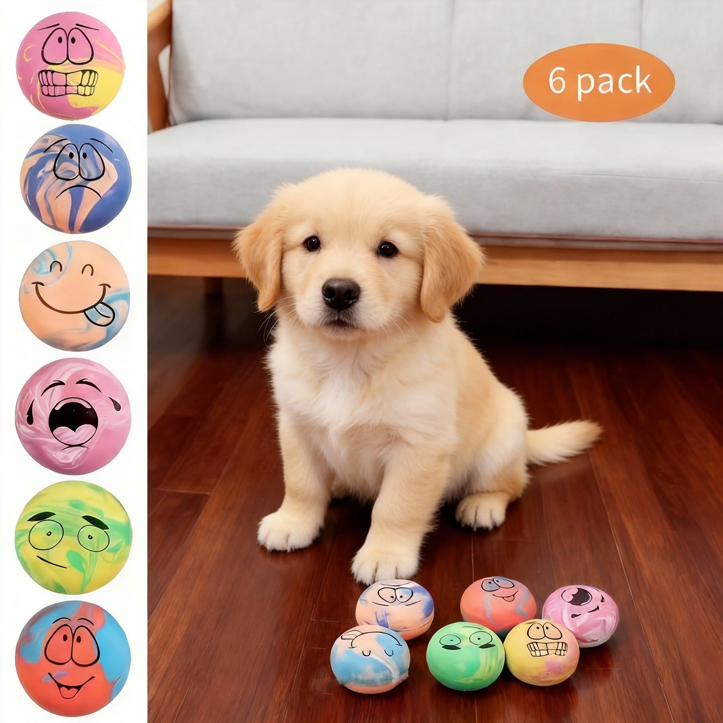 Squeaky Dog Balls 6 Pack Latex Bouncy Fetch Toys Cartoon Pattern Soft Molar Chew Toys for Small Breed Dogs Puppies Interactive Squeaker Ball Set Multi Color