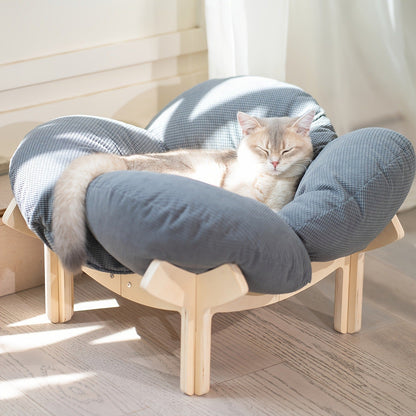 Cat Sofa Heart-Shaped Solid Wood Frame Pet Couch with Soft Cushion for Cats Small Dogs Indoor Chaise Lounge Furniture Beige Blue Pink