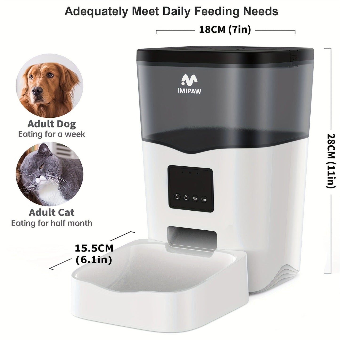 Smart WiFi Automatic Pet Feeder 101oz - App Control, Up to 10 Meals Per Day, HD Camera Option with 2.4G & 5G, Voice Assistant Compatible, USB Powered, Remote Monitoring for Cats & Dogs, IMIPAW