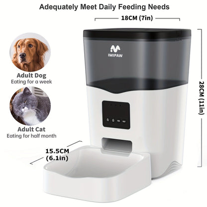 Smart WiFi Automatic Pet Feeder 101oz - App Control, Up to 10 Meals Per Day, HD Camera Option with 2.4G & 5G, Voice Assistant Compatible, USB Powered, Remote Monitoring for Cats & Dogs, IMIPAW
