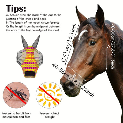 Horse Fly Mask with Ears 6-Pack – Soft Elastic Breathable Face Covering for Horses | Smooth Comfortable Fit, Geometric Pattern, Medium Size, Equine Riding Supplies & Fly Protection