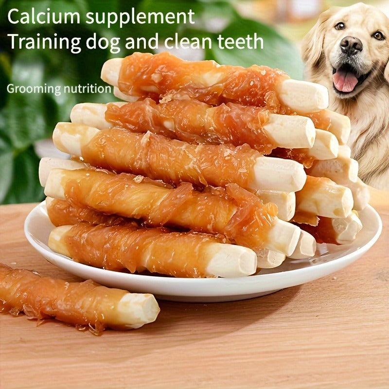 Calcium Stick Dog Treats – Chicken Wrapped Milk Calcium Sticks, High Protein Easily Digestible Training Rewards for Small Medium Large Dogs, Healthy Dental Chews with Real Chicken & Milk, 200g & 400g