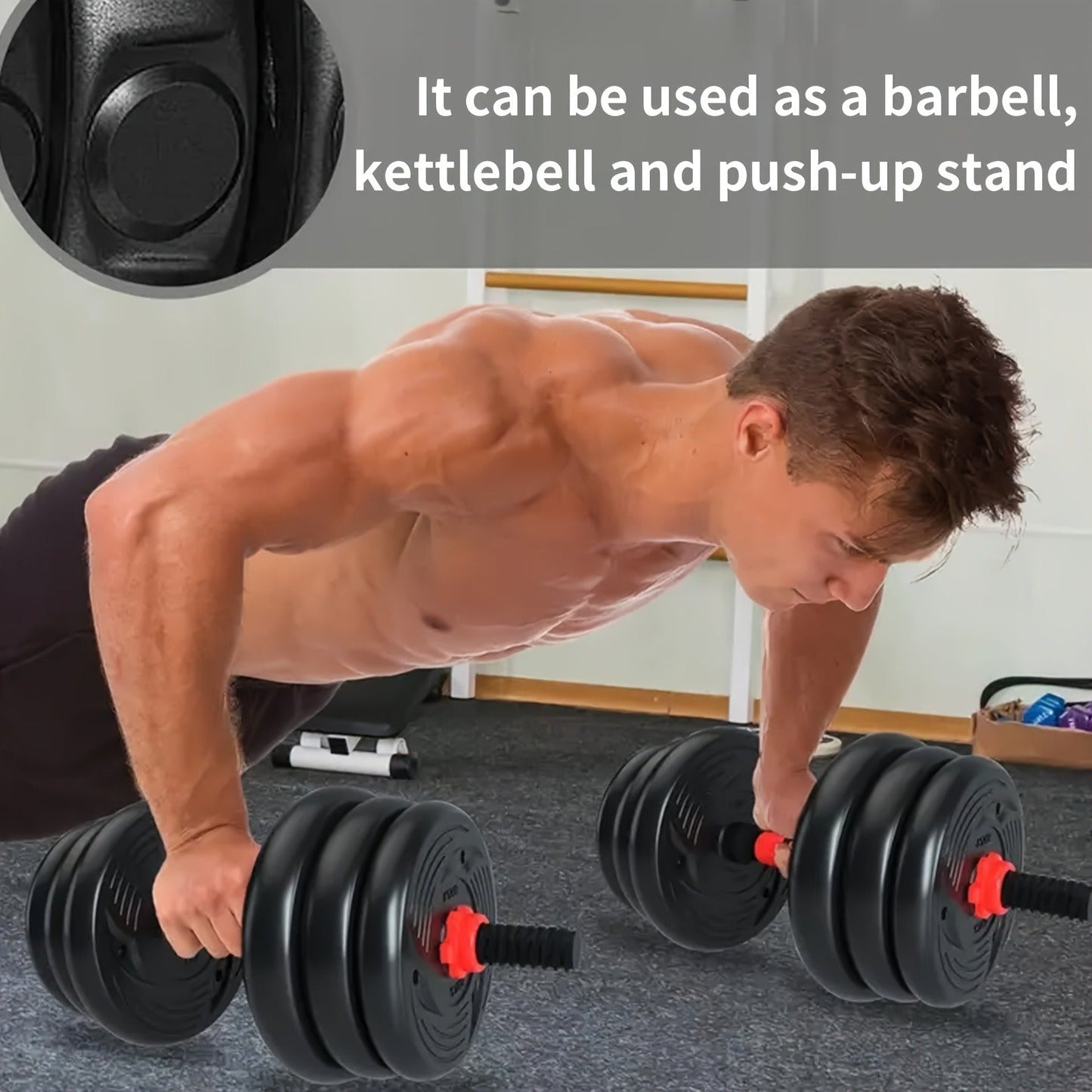 Free Weight Set 4-in-1 Adjustable Dumbbells 20–90LBS – Converts to Kettlebell, Barbell & Push-Up Stand, Double Nuts Non-Slip Bar for Home Gym Men Women