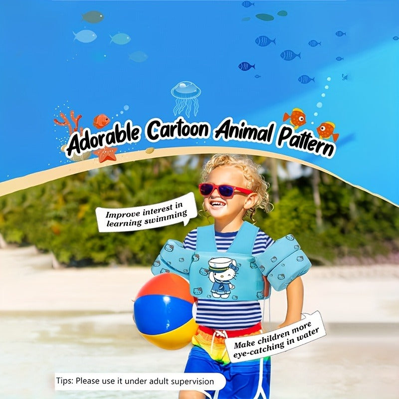 Toddler Swim Vest for Kids Ages 1-9 – Cute Blue Cartoon Cat Pattern, Lightweight Floating Jacket Adjustable Straps for Boys Girls 20-66lbs Pool Beach Safety