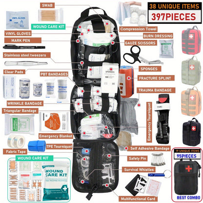 First Aid Kit 399pcs / 99pcs Professional Portable Survival Gear with Splints Scissors Tweezers for Hiking Camping Hunting Car Travel Emergency