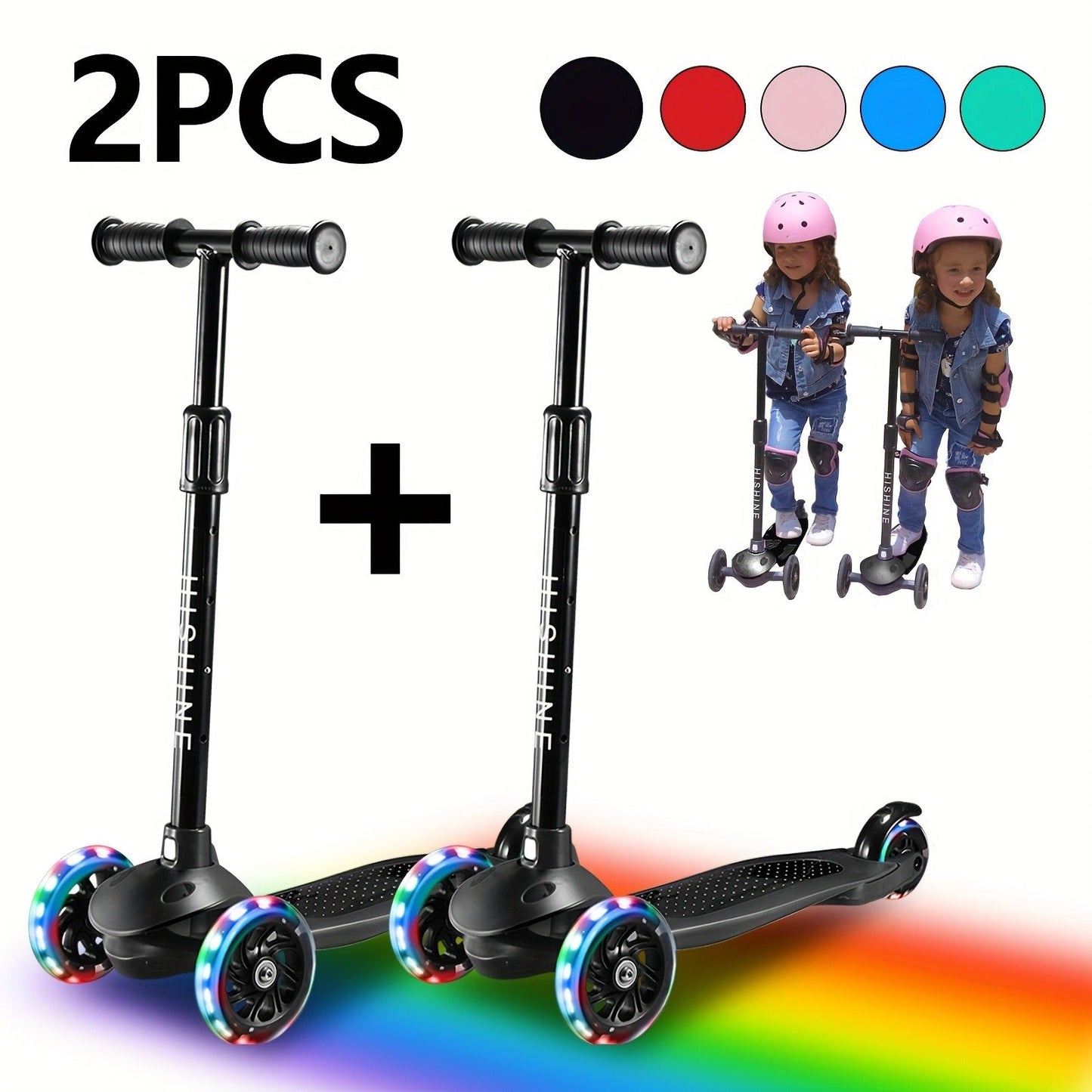 Kids 3-Wheel Scooter 2-Pack Light-Up Wheels Adjustable Height Lean to Steer, Wide Deck