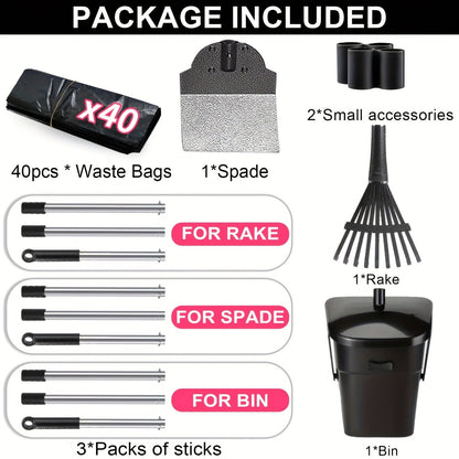 Dog Pooper Scooper with Long Handle & Swivel Bin - Heavy Duty Rake Spade Set, 40 Waste Bags Included, Pet Waste Removal for Yard Grass Gravel