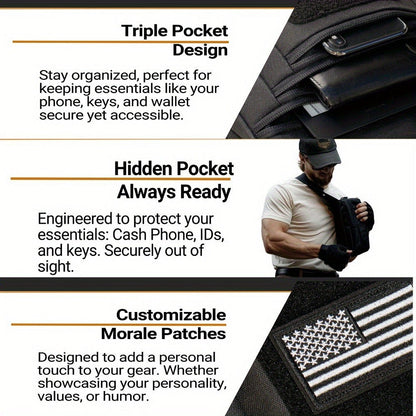 CCW Shoulder Bag Tactical Concealed Carry Bag for Men with Chest Holster Multiple Compartments EDC Sling Bag for Daily Use Shooting Range Hiking Outdoor Activities Black