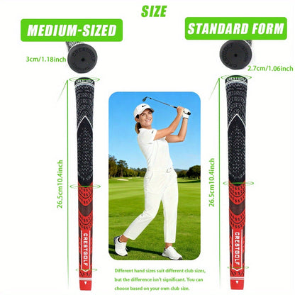 Midsize Golf Grips Set 13 Pack – All Weather Hybrid Rubber Golf Club Grips with Ecological Yarn Thread Technology, Multiple Colors, Fits Full Set of Clubs (Black, White, Red, Orange, Yellow, Blue, Gray)