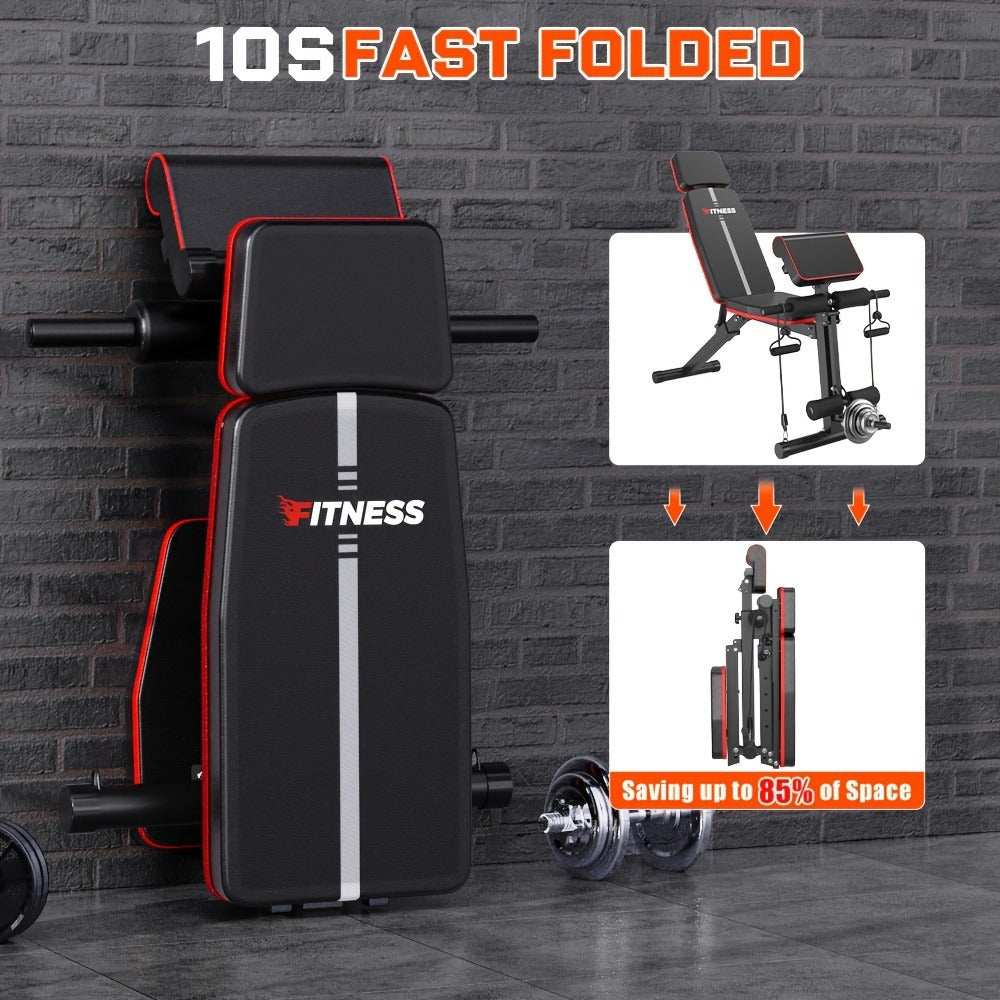 Adjustable Weight Bench 6-in-1 Foldable – Flat Incline Decline, Resistance Bands, Preacher Curl & Leg Developer, 770lb Capacity – Home Gym Strength Training Bench
