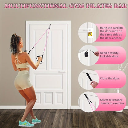 Pilates Bar Kit 14pcs with Resistance Bands & Tension Belt – Multifunctional Fitness Pedal Puller Stick for Home Yoga Stretch Training, Full Body Workout Equipment for Women Men
