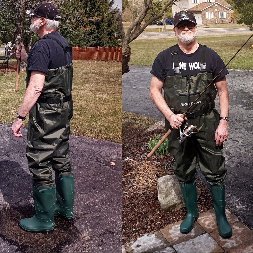 Waterproof Chest Waders for Men & Women with Boot Leg Straps, Adjustable H-Back Suspenders & Anti-Slip PVC Boots for Fly Fishing, Hunting & Farm Work – Sizes US 6.5-13
