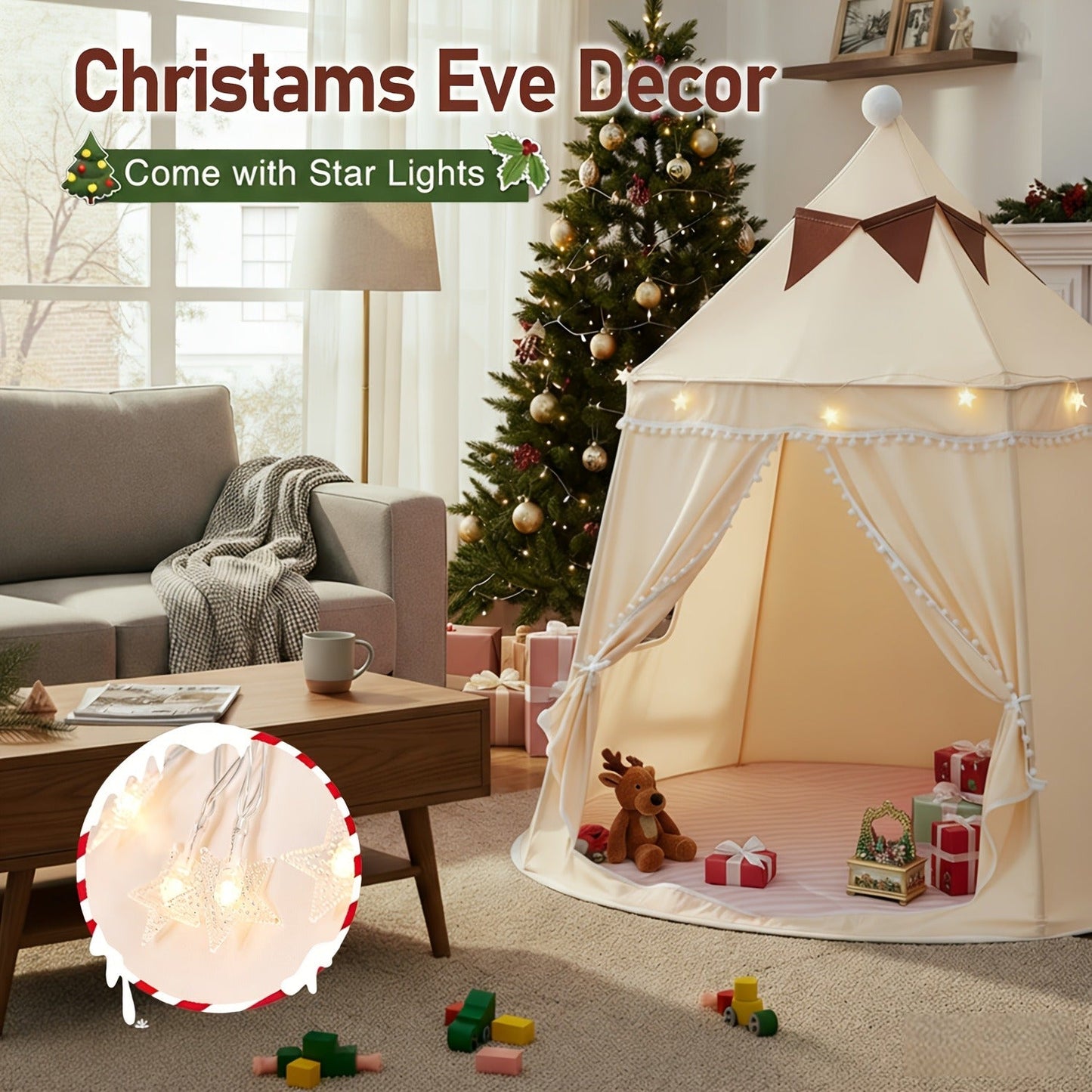 Pop-Up Dome Pet Tent for Large Cats - Automatic Instant Setup Outdoor Indoor Cat Tent House, Available Basic or Deluxe with Mat Star Lights & Flag, Portable No-Assembly Pet Shelter, Patio Garden Use