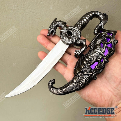 Medieval Fantasy Fixed Blade Knife with Scabbard – 9" Dragon Cosplay Collectible Dagger, 440 Stainless Steel, Historical Replica for Display & Medieval Fair Props