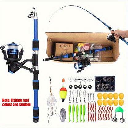 Fishing Rod and Reel Combo Complete Tackle Set with Line Soft Bait & Hooks Fast Action Freshwater Saltwater Fishing Kit for Beginners Adults