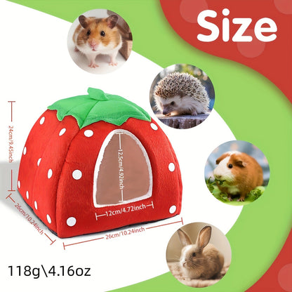 Small Animal Hideaway Bed 2pcs – Strawberry Plush Hideout for Guinea Pigs, Hamsters & Rabbits, Semi-Enclosed Warm Nest with Leaf Design, Washable, Multiple Color Options