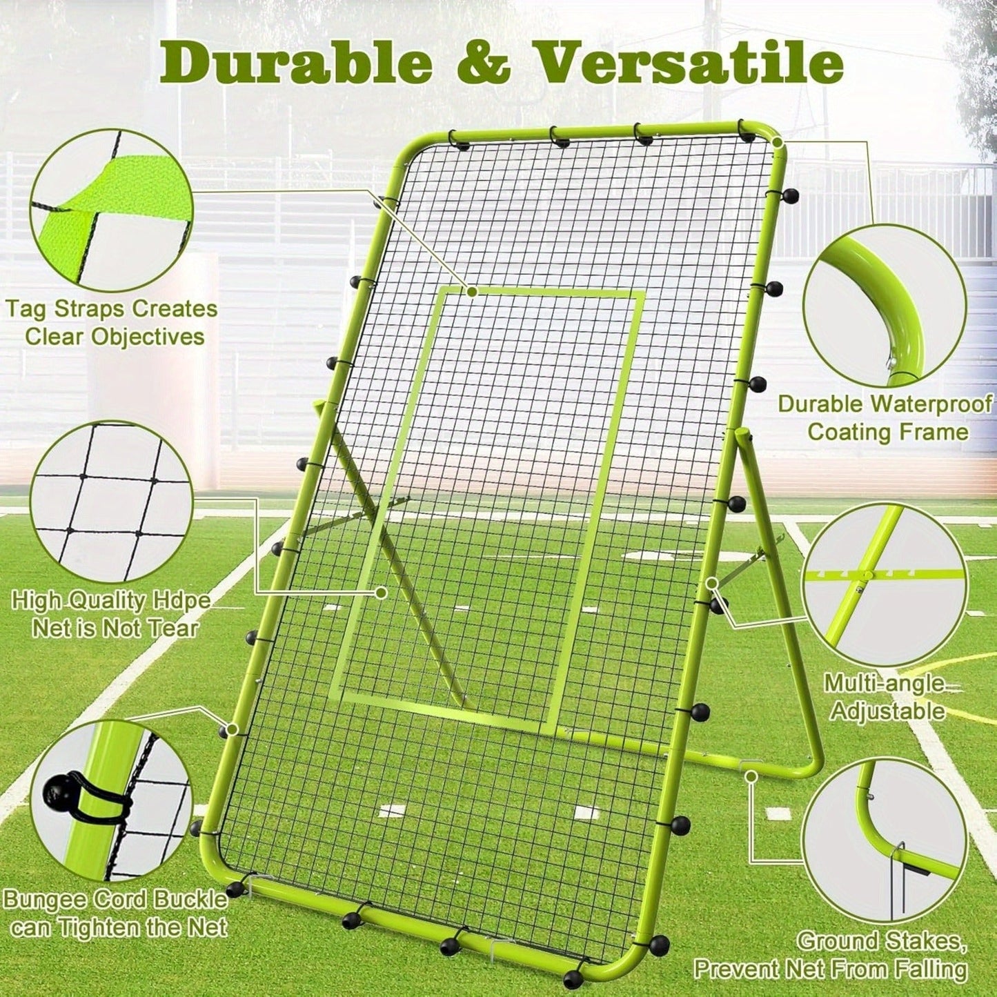Volleyball Rebounder Net 7x4ft Adjustable Angle – Portable Steel Frame Training Rebounder with High-Tension PE Netting & 24 Elastic Cords for Volleying Bumping Spiking Practice – Solo & Team Drills