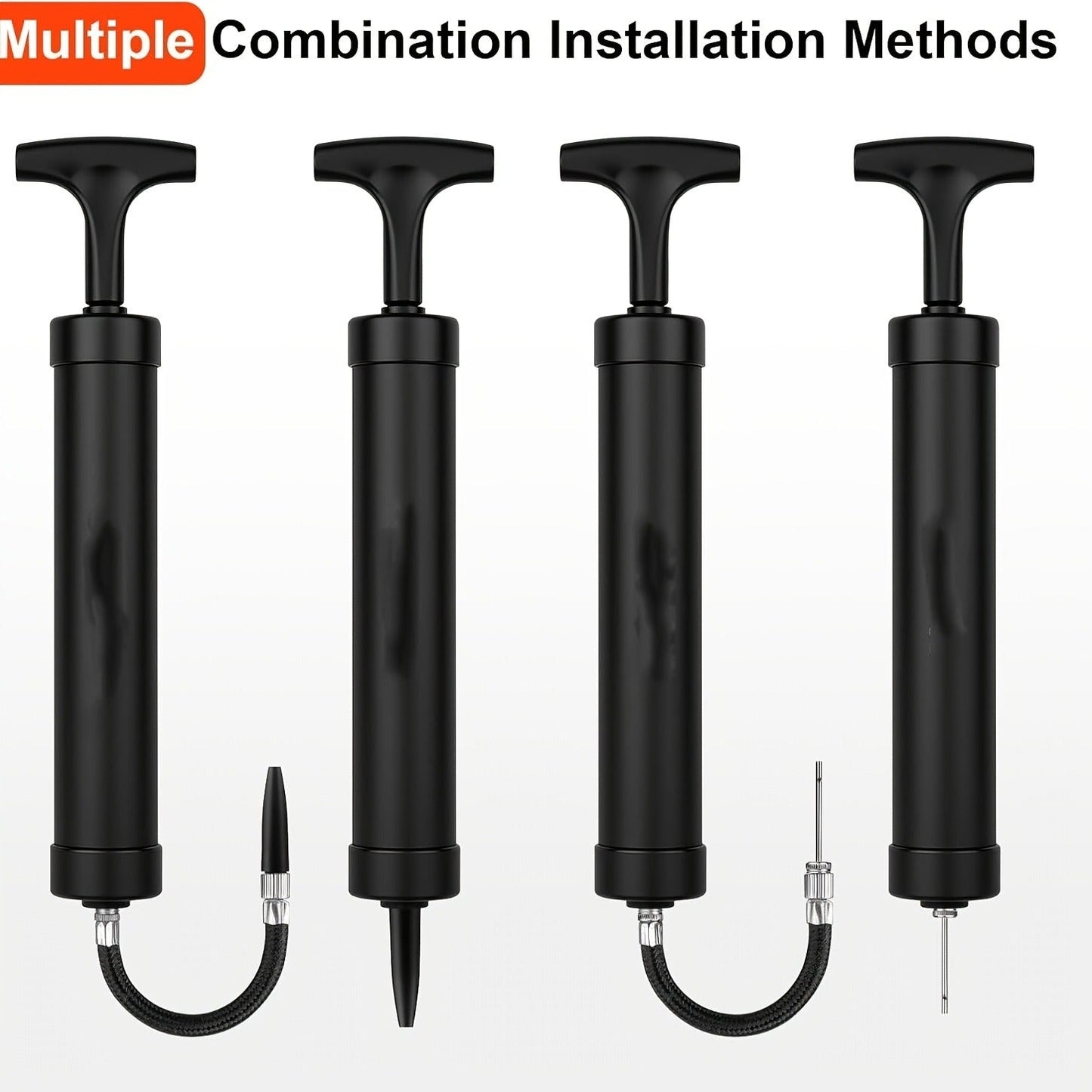 Portable Ball Pump Kit 8 Inch – Manual Air Pump with 5 Needles, Nozzle & Extension Hose for Basketball, Soccer, Football, Volleyball & Rugby – Compact Sports Ball Inflator, Black