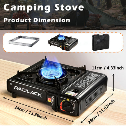 Butane Camping Stove with Carrying Case & Windscreen - Compact Lightweight Portable Camp Stove, Ultra-Fast Ignition, Heavy-Duty Outdoor Cooking for Camping, Backpacking, Tailgating, Emergency Survival
