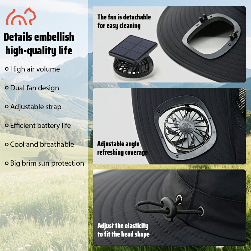 Solar Powered Dual Fan Sun Hat with USB Charging – Adjustable Strap, Breathable Mesh Design, High Airflow, Long Battery Life, Ideal for Fishing Hiking Camping Gardening Outdoor Work