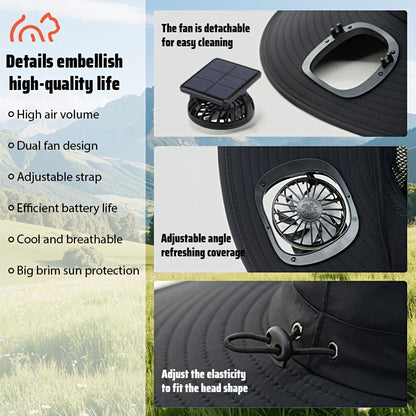 Solar Powered Dual Fan Sun Hat with USB Charging – Adjustable Strap, Breathable Mesh Design, High Airflow, Long Battery Life, Ideal for Fishing Hiking Camping Gardening Outdoor Work