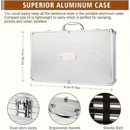 BBQ Grill Tools Set 36 Piece Stainless Steel Grilling Kit with Aluminum Case Heavy Duty Grill Accessories for Backyard BBQ Outdoor Camping Grilling Gifts for Men Dad Birthday Gift