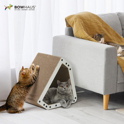 House Cat Scratcher Lounger Reversible Large Scratching Pad & Board for Indoor Cats - 5-Layer High-Density Cardboard 16x14x12 Inch Scratch Bed for All Sizes by CAPHAUS Brown White