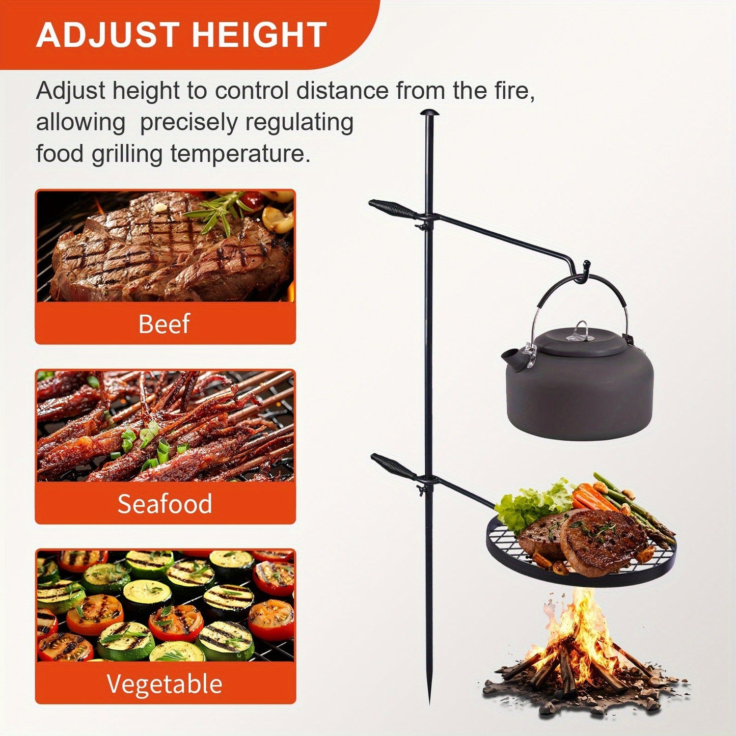 Portable Camping Grill Set – Heavy Duty Skillet Combo with Adjustable Grill Grate, Grill Pan & Carrying Bag – Steel & Iron Construction, 3 Size Options, Black Outdoor Cooking Kit