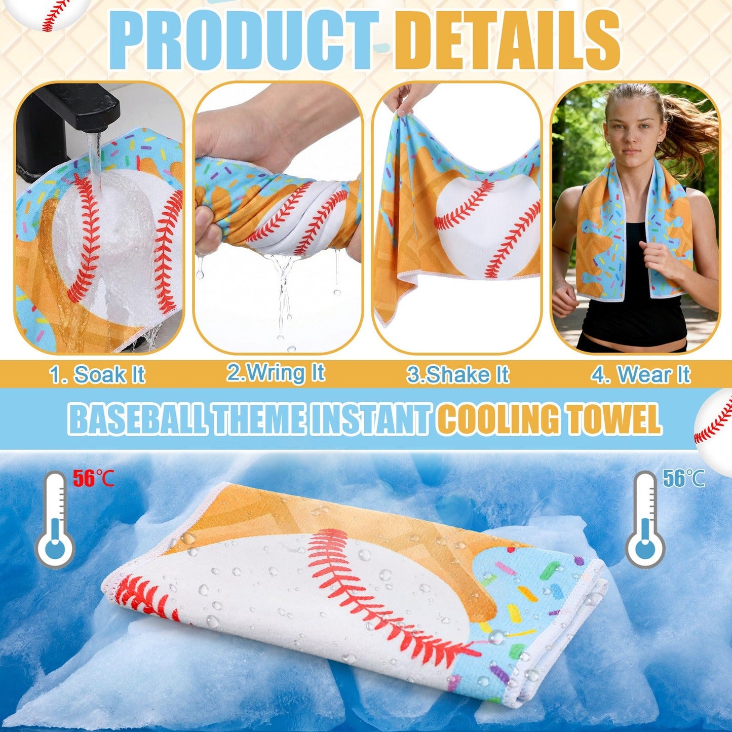 Sports Ice Towels 24-Pack – 30”×9” Mini Microfiber Cooling Towel for Baseball, Softball, Golf, Football, Yoga & Running, Breathable Sweat-Absorbing Chilling Cloth, Bulk Team & Coach Gift Set