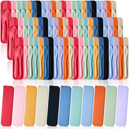 Reusable Travel Utensils Set with Case Bulk 77 Sets – Wheat Straw Portable Cutlery Kit with Spoon Knife Fork for Lunch Box, Picnic, Camping, Office & Christmas Operation Gifts (Bright Colors)