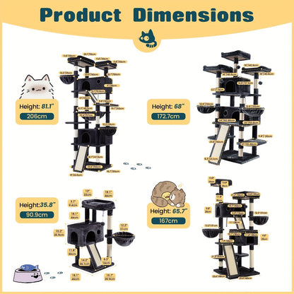 Cat Tree Tower Multi-Level for Indoor Cats - Cat Furniture with Sisal Scratching Posts, Plush Perches, Hammock, Basket & Corner Condo Cave, Hanging Toys & Climbing Ramp, Multiple Sizes & Colors