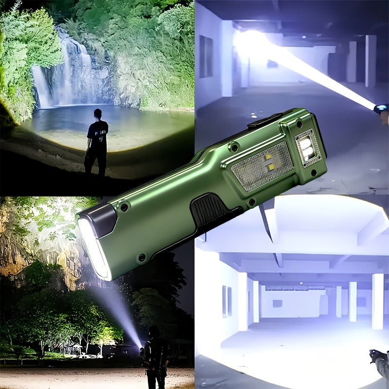 Tactical LED Flashlight EDC Flat Design - 3000 Lumen Rechargeable Torch, 8 Modes UV Light, Aluminum Body, Digital Display, 100M Range for Camping, Hiking & Emergency