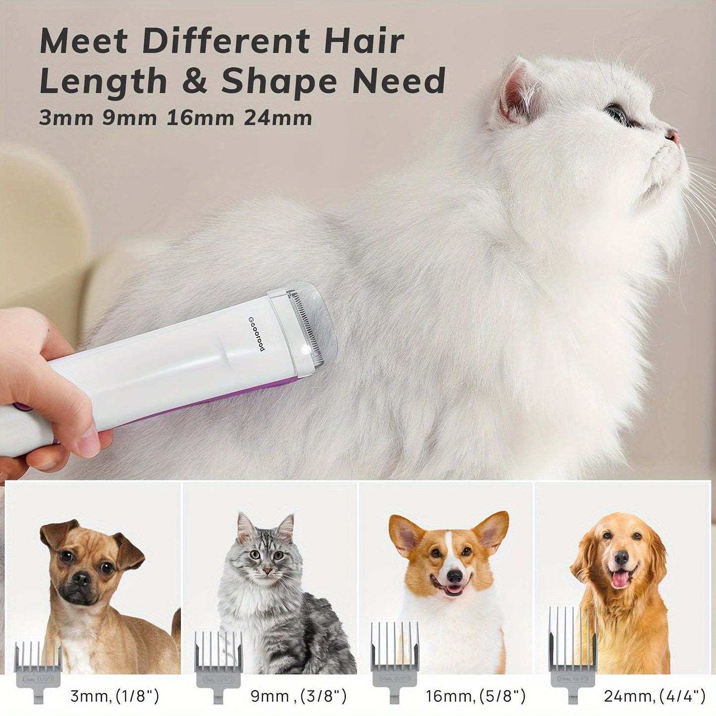 Dog Grooming Vacuum Kit 4-in-1 – Pet Hair Vacuum with Electric Clipper, Grooming Brush & Deshedding Tools, 2.5L Large Dust Cup, 10kPa Suction, Low Noise, 4 Comb Sizes (Model G2-W2)