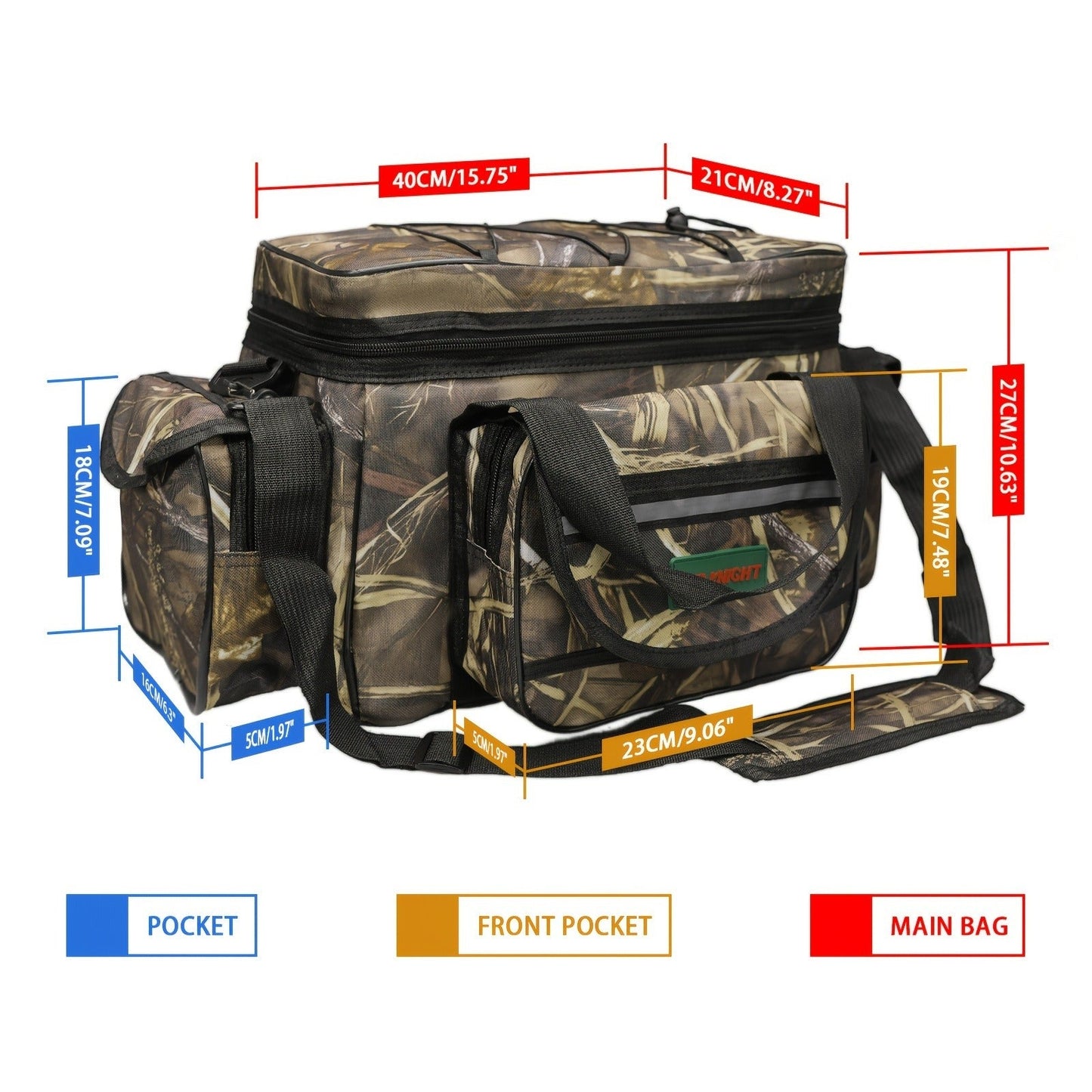 Fishing Tackle Bag Camo Durable Nylon Shoulder Carry Zipper Fishing Gear Storage Bag for Hiking Travel Outdoor Fishing Camouflage Multiple Colors