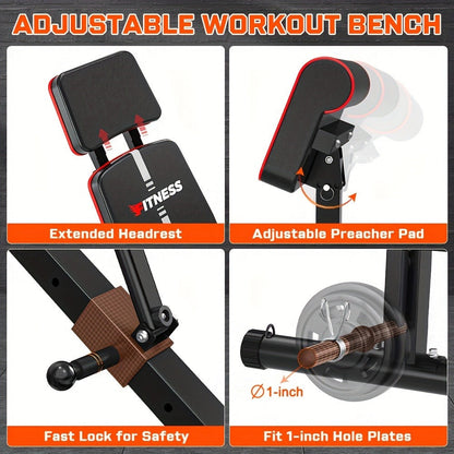 14-in-1 Adjustable Weight Bench Foldable – 770lb Capacity, Multi-Function Full Body Strength Training, Space-Saving Design – Home Gym Workout Bench