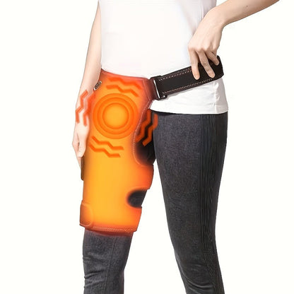 Heated Hip Massager with USB Electric Heat & Vibration – Compression Hip Groin Thigh Support Wrap for Spine & Anti-Cold Warmth, Polyester Fiber Hip Belt with Hook-and-Loop Closure